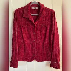 Croft & Barrow Jacket Women's Large Maroon Red Floral Shacket Coastal Cowgirl